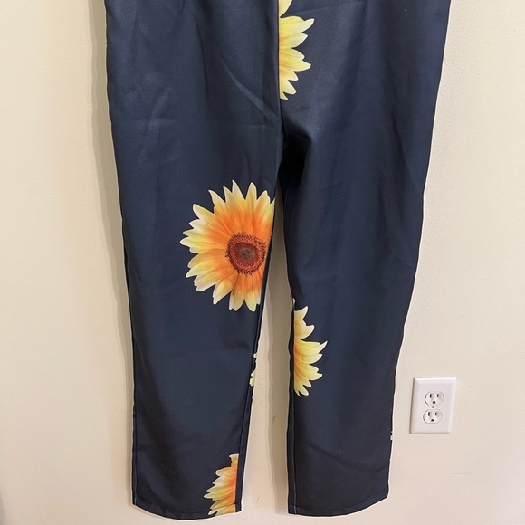 BLUE SUNFLOWER BIB SIDE ZIP COTTAGE CORE GRANNY CORE BOHO OVERALLS - Picture 5 of 13